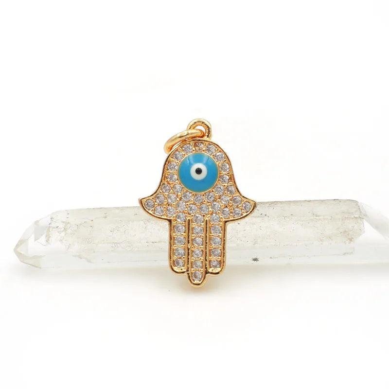 Micro Pave Clear CZ Palm Of Enamelling Eye Charm for DIY Bracelets or Necklaces