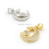 Micro Pave CZ Crescent Star Charm for Necklaces