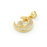 Micro Pave CZ Crescent Star Charm for Necklaces