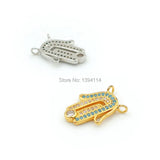 Micro Pave Kallaite&CZ Palm Hook Charm Double Circle Necklace Jewelry