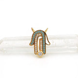 Micro Pave Kallaite&CZ Palm Hook Charm Double Circle Necklace Jewelry