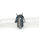 Micro Pave Kallaite&CZ Palm Hook Charm Double Circle Necklace Jewelry