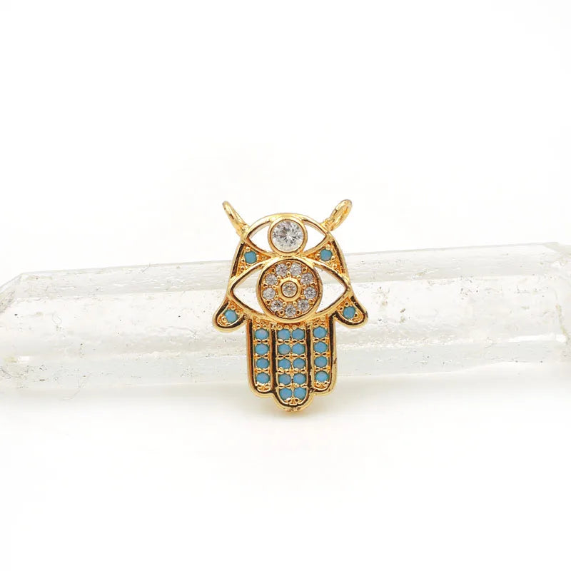 Micro Pave Kallaite&Clear CZ Palm Of Piercing 2 Eyes Charm For Necklaces