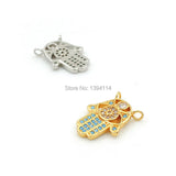 Micro Pave Kallaite&Clear CZ Palm Of Piercing 2 Eyes Charm For Necklaces