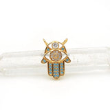 Micro Pave Kallaite&Clear CZ Palm Of Piercing 2 Eyes Charm For Necklaces