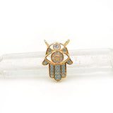 Micro Pave Kallaite&Clear CZ Palm Of Piercing 2 Eyes Charm For Necklaces