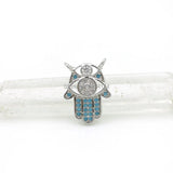 Micro Pave Kallaite&Clear CZ Palm Of Piercing 2 Eyes Charm For Necklaces