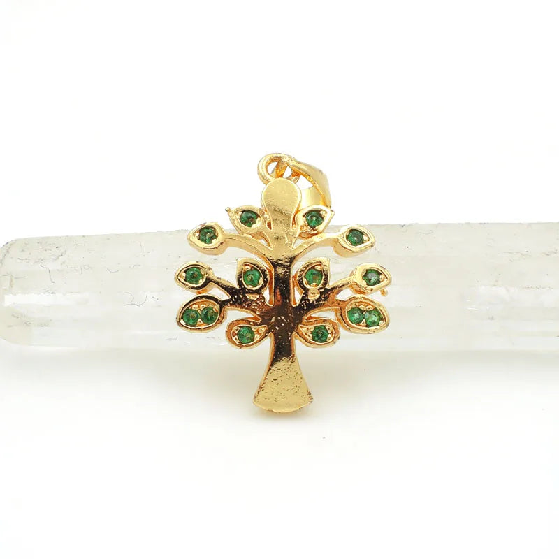 Green CZ Tree of Life Charm 18x15x2mm for DIY Necklaces