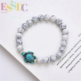 Turquoise Turtle Stripe Bead Elastic Bracelet Men Women Hand String