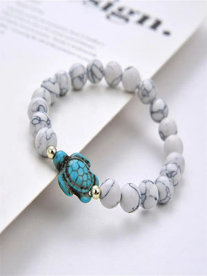 Turquoise Turtle Stripe Bead Elastic Bracelet Men Women Hand String