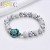 Turquoise Turtle Stripe Bead Elastic Bracelet Men Women Hand String