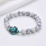 Turquoise Turtle Stripe Bead Elastic Bracelet Men Women Hand String