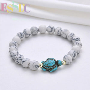 Turquoise Turtle Stripe Bead Elastic Bracelet Men Women Hand String