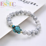 Turquoise Turtle Stripe Bead Elastic Bracelet Men Women Hand String