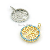 Micro Pave Kallaite CZ Round Of Tree Life Charm For DIY Bracelets & Necklaces