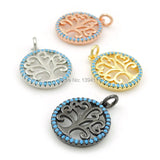 Micro Pave Kallaite CZ Round Of Tree Life Charm For DIY Bracelets & Necklaces