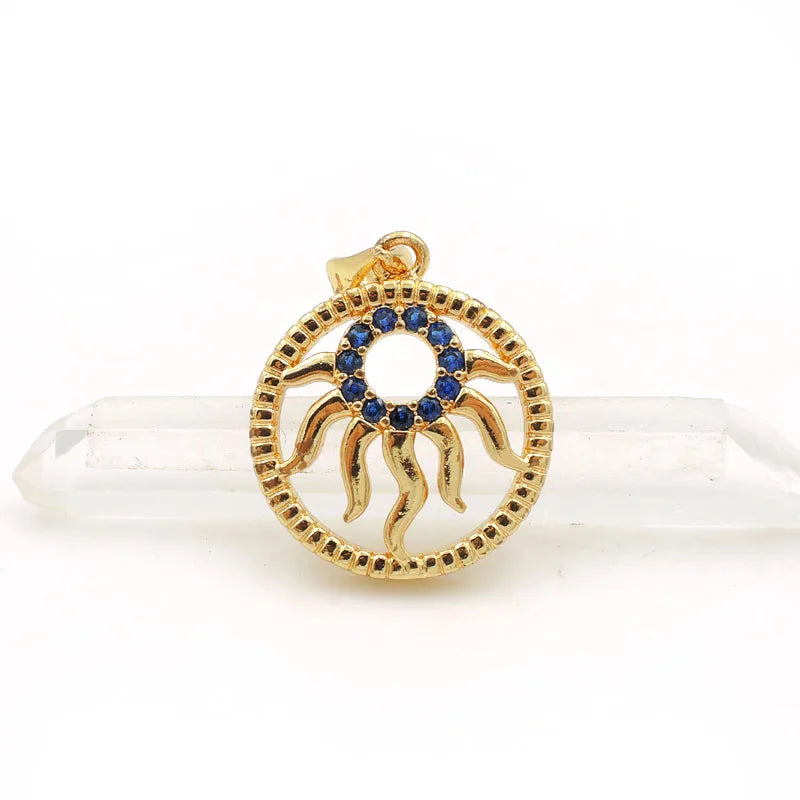 Micro Pave CZ Sun Charm for Necklaces