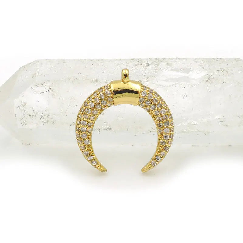 Micro Pave Clear CZ Crescent Charm for DIY Bracelets or Necklaces