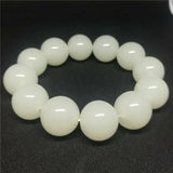 18-20mm Natural Nephrite Round Bead Bracelet Hand Carved Amulet