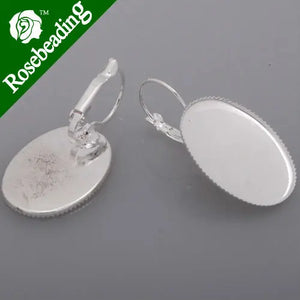 Oval Silver Plated French Lever Back Earrings Blank 50pcs/pkg