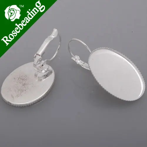 Oval Silver Plated French Lever Back Earrings Blank 50pcs/pkg