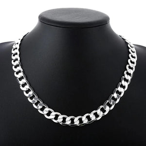925 Stamped Silver 12MM Chain Necklace Big Noble Charm Solid Men Women