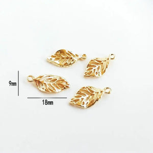 14K Brass Leaf Leaves Charms Pendants for DIY Jewelry Findings