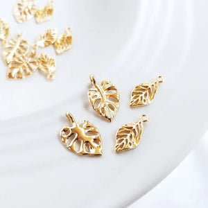 14K Brass Leaf Leaves Charms Pendants for DIY Jewelry Findings