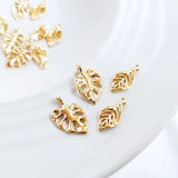 14K Brass Leaf Leaves Charms Pendants for DIY Jewelry Findings