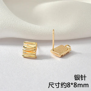Copper Coated Geometric Striped Silver Earrings 2pcs