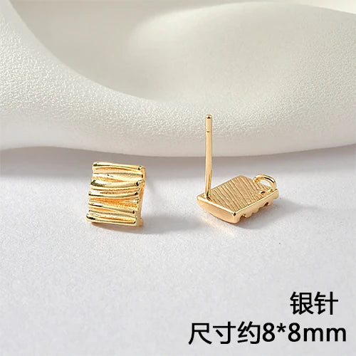 Copper Coated Geometric Striped Silver Earrings 2pcs