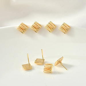 Copper Coated Geometric Striped Silver Earrings 2pcs