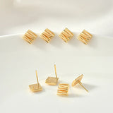 Copper Coated Geometric Striped Silver Earrings 2pcs