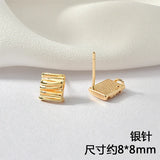 Copper Coated Geometric Striped Silver Earrings 2pcs