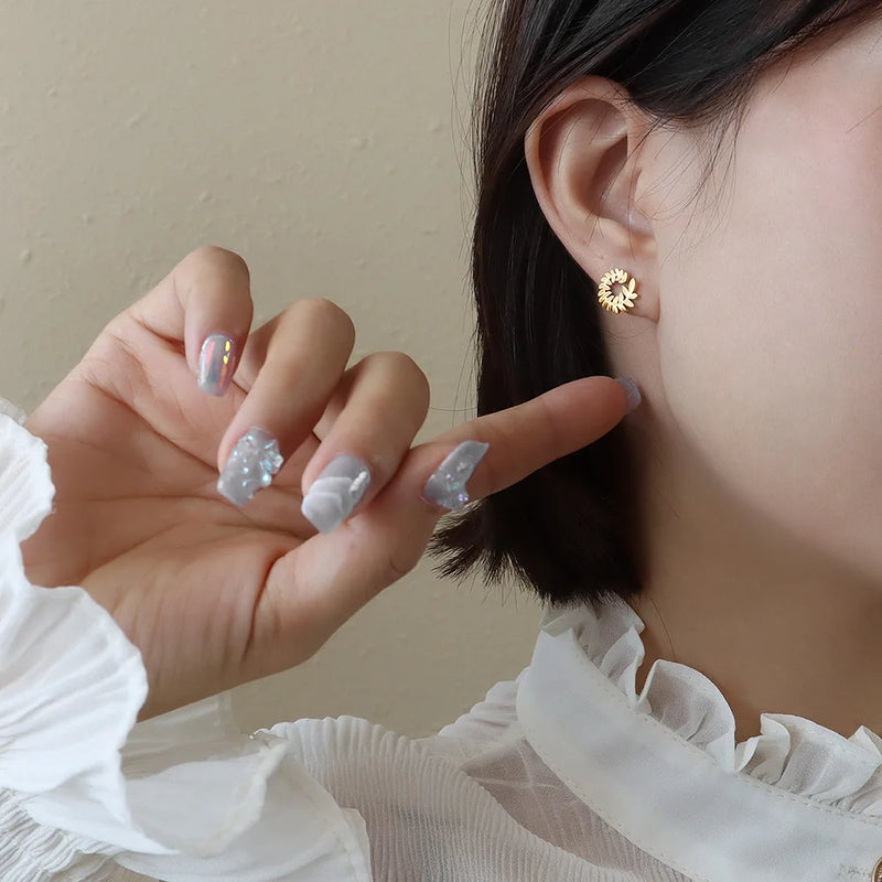 18K Plated Leaf Stud Earrings Stainless Steel Jewelry