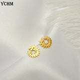 18K Plated Leaf Stud Earrings Stainless Steel Jewelry