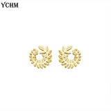 18K Plated Leaf Stud Earrings Stainless Steel Jewelry