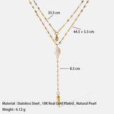 Double Layer Pearl Pendant Necklace Stainless Steel Chain Jewelry