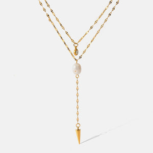 Double Layer Pearl Pendant Necklace Stainless Steel Chain Jewelry