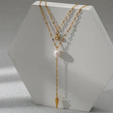Double Layer Pearl Pendant Necklace Stainless Steel Chain Jewelry