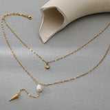 Double Layer Pearl Pendant Necklace Stainless Steel Chain Jewelry