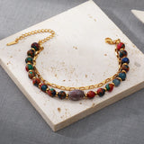 18K Stainless Steel Natural Stones Double Layer Bracelet Bangle Women Jewelry