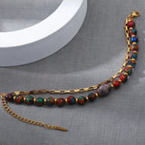 18K Stainless Steel Natural Stones Double Layer Bracelet Bangle Women Jewelry