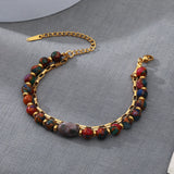18K Stainless Steel Natural Stones Double Layer Bracelet Bangle Women Jewelry