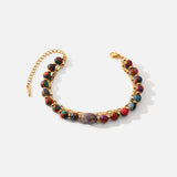 18K Stainless Steel Natural Stones Double Layer Bracelet Bangle Women Jewelry