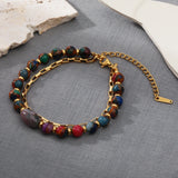 18K Stainless Steel Natural Stones Double Layer Bracelet Bangle Women Jewelry
