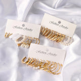 18 Pairs Twist Pearl Earrings Alloy Earrings