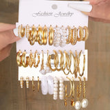 18 Pairs Twist Pearl Earrings Alloy Earrings