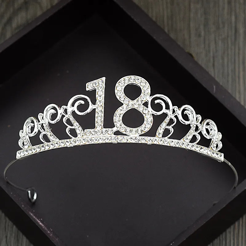 18th Birthday Rhinestone Tiara Headband for Cake Prom Party