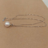 18" 925 Silver Box Chain Pearl Pendant Necklace, 14-17mm Freshwater Pearl, AA